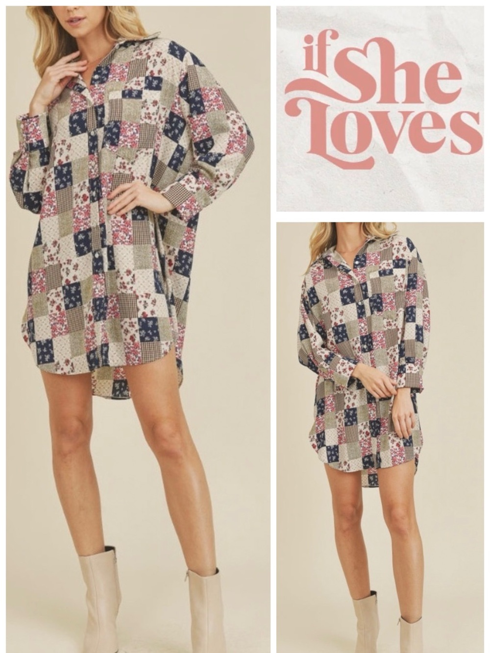 If She Loves "Be Faithful" Oversized Patchwork Shirt Dress Tunic